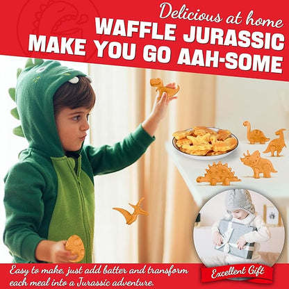 Dinosaur Mini Waffle Maker for Kids, Mini Pancake Maker Machine for Halloween, 8 Different Shaped Dinos in Minutes, Electric Non-Stick Waffle Iron, White