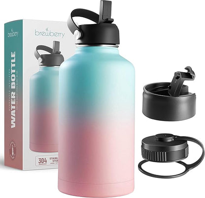 Stainless Steel Insulated Water Bottle and Travel Mug for Hot and Cold Beverages, Wide Mouth, Double Wall Insulated Hydration Sports Water Bottle for Hiking, Biking, Outdoor, 64 OZ BPA Free