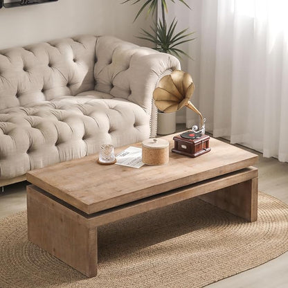 Rectangle Coffee Table for Living Room, Mid Century Modern Coffee Table, Solid Wood Center Table Accent Tea Table for Apartment