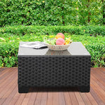 Load image into Gallery viewer, Rattaner Patio Furniture Wicker Coffee Table Outdoor Garden Square Side Table with Tempered Glass Top Black