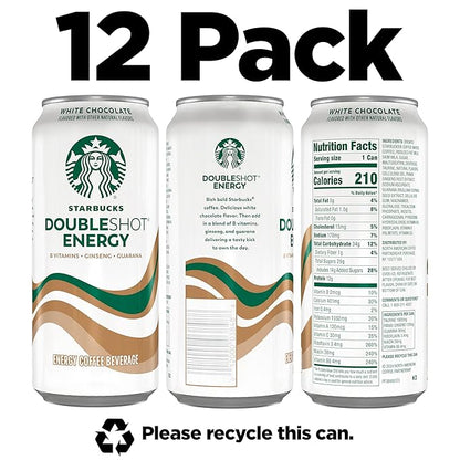 Starbucks Doubleshot Energy Drink Coffee Beverage, White Chocolate, Iced Coffee, 15 fl oz Cans (Packaging May Vary) (Pack of 12)