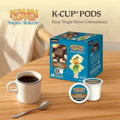 Kauai Coffee K-Cup Pods for Keurig Brewers – Arabica Coffee, 10% Hawaiian – Medium Roast, Savory and Chocolatey Aroma – Mocha Macadamia Nut, 1 Pack of 48 Single Serve K-Cups