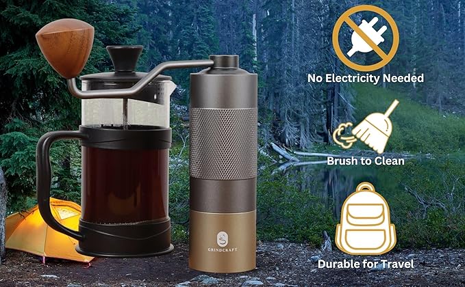 Premium Manual Burr Coffee Grinder - Hand Coffee Grinder with Titanium-Plated Stainless Steel Burr Mill; Extra-Fine to Coarse Coffee & Espresso Hand Grinder for Drip, French Press, Moka by GRINDCRAFT