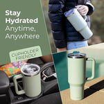 Load image into Gallery viewer, 40 oz Tumbler With Handle and Straw Made of Stainless Steel - Double Wall Vacuum Insulated Tumbler With Lid - Sweat Proof Easy Grip, BPA-Free, Dishwasher Safe Tumbler (Sea Sage)