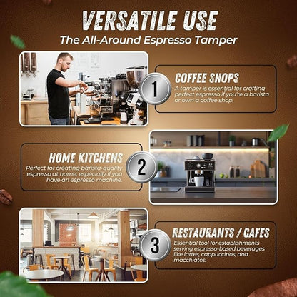 Flexzion Espresso Tamper 51mm Diameter Stainless Steel Coffee Tamper Flat Base Grip Handle Professional Barista Espresso Hand Press Kitchen Accessories, Silver