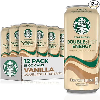 Starbucks Doubleshot Energy Drink Coffee Beverage, Vanilla, Iced Coffee, 15 fl oz Cans (Packaging May Vary) (Pack of 12)