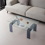 Load image into Gallery viewer, Glass Coffee Table Rectangle Living Room Center Table with Storage, Clear Tempered Glass Tabletop and Smoke Grey Leg,for Living Room and Office (Clear+Smoke)