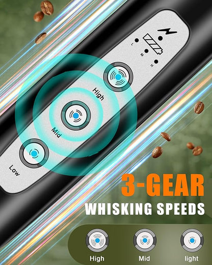 YUSWKO Rechargeable Milk Frother Handheld Frother Wand Drink Mixer for Coffee, Electric Whisk 3 Speed Adjustable, Coffee Foamer Maker with 3 Stainless Whisks Ideal Stirrers for Travel - Black