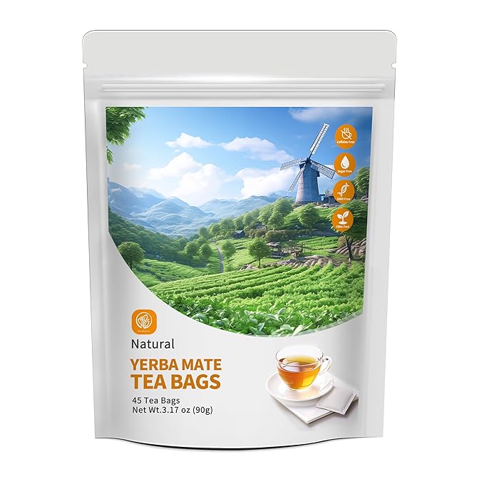 Yerba Mate Tea Bags 45 Tea Bags Organic -Supports Cardiovascular & Digestive Systems, Keep youth，with Madein.