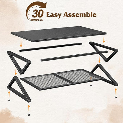 EnHomee Coffee Table with Storage, Modern Coffee Tables for Living Room with Mesh Shelf, 2 Tier Rectangular Center Table for Living Room, Bedroom, 47.2 Inch, Black Oak