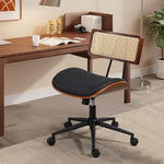 Load image into Gallery viewer, Home Office Chair with Wheels, Adjustable Height Desk Chair with Rattan Backrest, Leather Swivel Computer Chair, Armless Modern Walnut Chair for Office, Meeting Room, Black