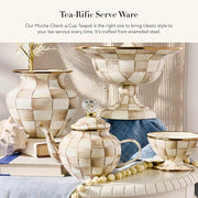 MACKENZIE-CHILDS Enamel Teapot, Cute Small Teapot with Lid, 4-Cup Capacity, Brown-and-White Mocha Check