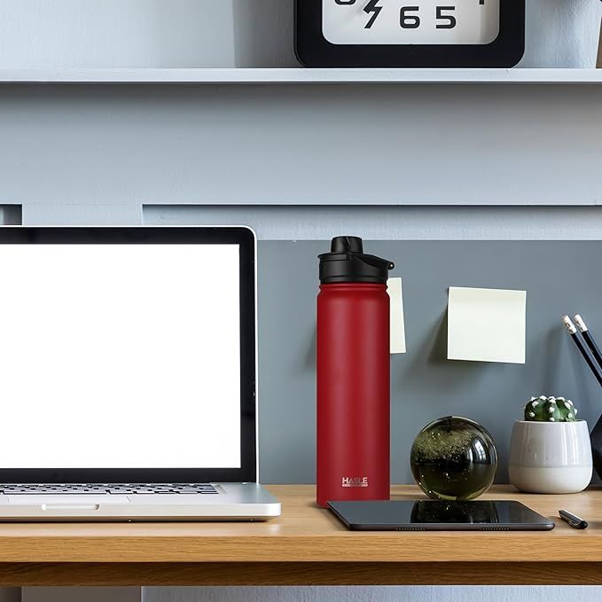 HASLE OUTFITTERS Insulated Water Bottle 22 oz Double Wall Stainless Steel Water Bottle Wide Mouth with Straw Lid & Spout Lid Keeps Cold or Hot(Red,4)