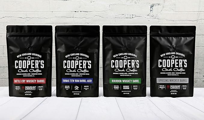 Bourbon Whiskey Barrel Aged Coffee Beans, Ground, Single Origin Colombian Coffee Aged in Kentucky Bourbon Whiskey Barrels - 12 oz Bags