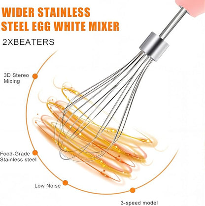 Electric Egg Beater Whisk, USB Charging Mixer, Three-Speed Adjustment, Suitable for Whisking Eggs, Cream, Sauce, Jam Supplements and More, Pink