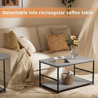 WOHOMO Coffee Table, Modern Style Coffee Tables for Living Room Marble Center Table with Storage 2 in 1Detachable Table Set,Grey Marble