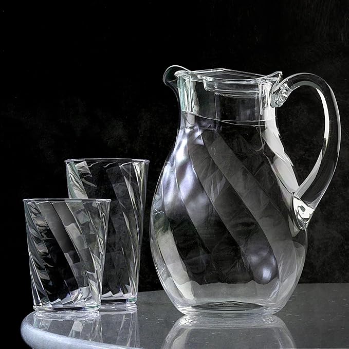 Amazing Abby - Bubbly Whirly - Plastic Pitcher (64 oz, 2 Quart), Clear Water Pitcher with Lid, Fridge Jug, BPA-Free, Shatter-Proof, Great for Iced Tea, Sangria, Lemonade, Juice, Milk, and More