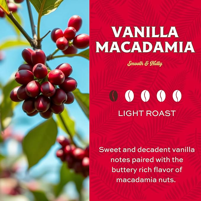 Lion Coffee Vanilla Macadamia Flavored Medium Roast Coffee Pods - Single-Serve Pods - Hawaiian Inspired Flavor - Arabica Coffee - Compatible with Single-Serve Brewing Systems - 12 Count Box