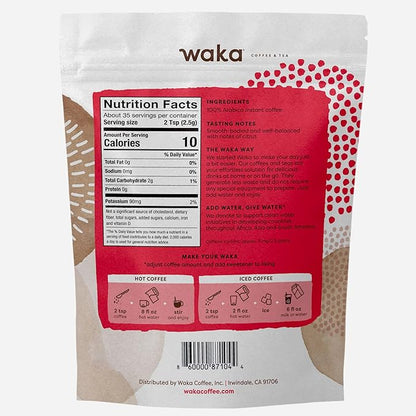 Waka Instant Coffee, Decaffeinated Medium Roast - 100% Arabica Colombian Beans, Freeze Dried Granules, No Sugar or Additives - Bulk Bag for Quick Hot and Iced Coffees, Up to 35 Cups (3.5oz)