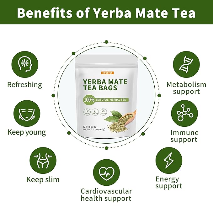 Organic Yerba Mate Tea Bags with 30 Count– 100% Argentinian Harvested PureLeaf, Natural Energy Boost & Antioxidant-Rich | Eco-Friendly Pyramid Bags | #1 Freshness*