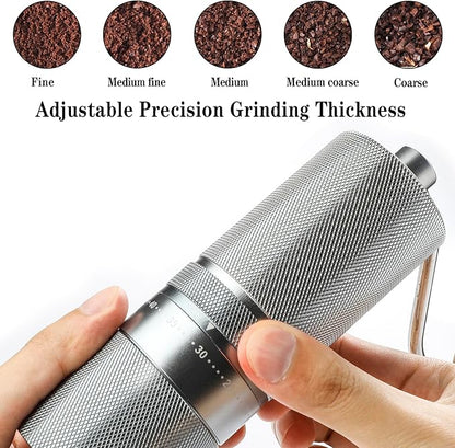 Manual Coffee Grinder with Stainless Steel Burr, Hand Coffee Grinder External Adjustable Grind Setting for Espresso, French Press (Silver)