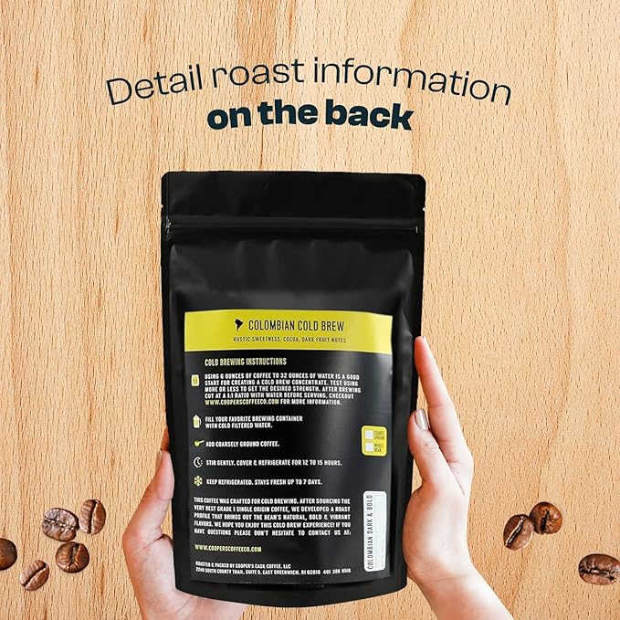 Colombian Dark Roast, Single Origin, Gourmet Organic Cold Brew Coffee Beans, Smooth Taste of Cocoa with Light Fruited Flavors, Cold Brew Coffee Grounds, 1 lb Coffee Bag