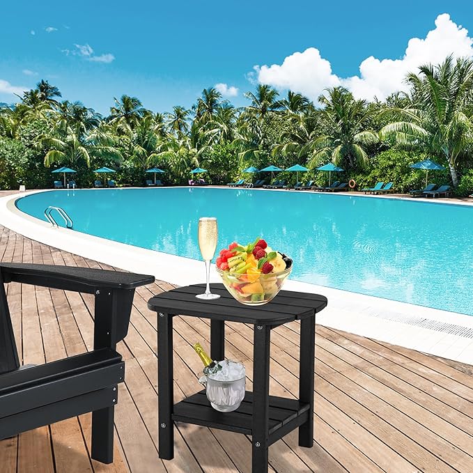 LZRS Double Adirondack Side Table, Outdoor Side Tables, End Tables for Patio, Backyard,Pool, Indoor Companion, Easy Maintenance & Weather Resistant(Black)