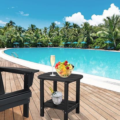 LZRS Double Adirondack Side Table, Outdoor Side Tables, End Tables for Patio, Backyard,Pool, Indoor Companion, Easy Maintenance & Weather Resistant(Black)