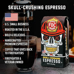 Load image into Gallery viewer, Fire Department Coffee - Gives Back to Firefighters - Full-Bodied &amp; Bold Skull Crushing Espresso Beans - Roasted in the USA - Premium Whole Bean Coffee - Veteran Owned - 12 oz