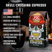 Fire Department Coffee - Gives Back to Firefighters - Skull Crushing Espresso Ground Coffee - Full-Bodied & Bold - Roasted in the USA - Dark Roast Espresso - Veteran Owned (12 oz, Pack of 2)