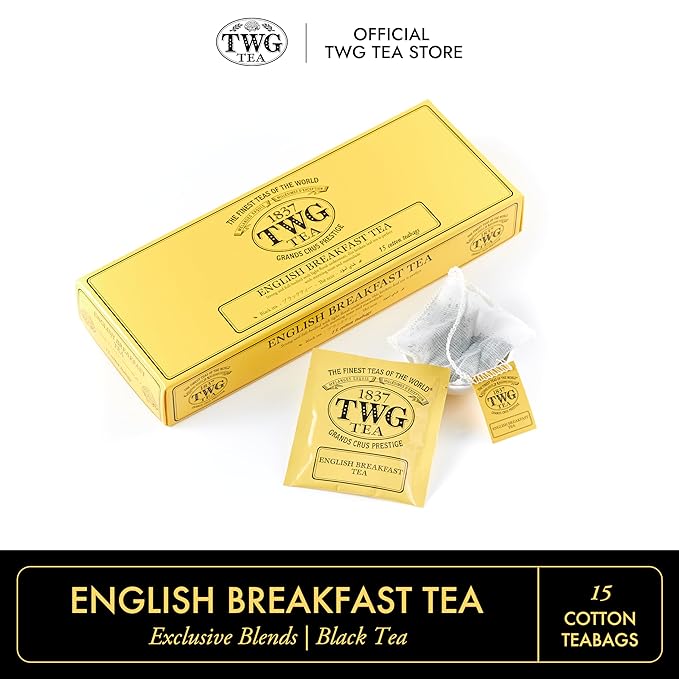 TWG Tea | English Breakfast Tea | Black Tea | Floral Undertones | 15 Hand Sewn Cotton Teabags | Gift Set