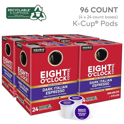 Eight O'Clock Coffee Dark Italian Espresso Roast Keurig Single-Serve K-Cup Pods, Dark Roast Coffee, 96 Count