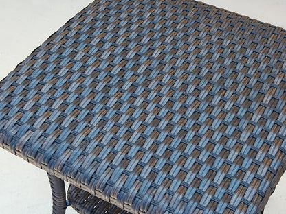 HUMMUH Outdoor End Table,Patio Wicker Small Side Table, PE Rattan Coffee Table with 2-Tier Storage Shelf for Bistro Set Conversation Sets Brown…