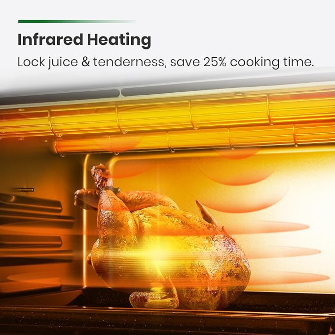 Infrared Heating Air Fryer Toaster Oven, Extra Large Countertop Convection Oven 10-in-1 Combo, 6-Slice Toast, Enamel Baking Pan Easy Clean with Recipe Book, Brushed Stainless Steel Finish