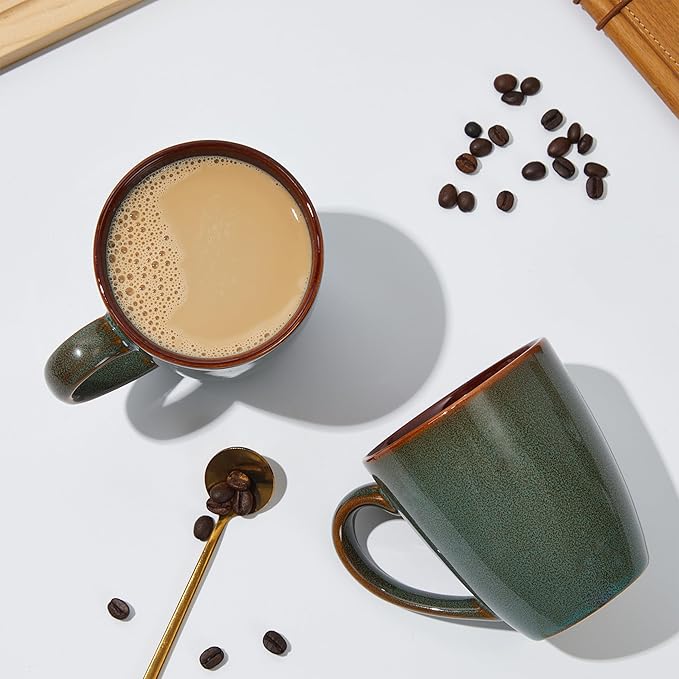 Coffee Mug 16 oz, Ceramic Coffee Mugs Set of 4, Reactive Glaze Mug for Latte/Tea/Cappuccino, Large Stackable Mug Set for Men, Women, Dad, Mom, Dishwasher & Microwave Safe, Brown Green