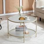 Load image into Gallery viewer, VINGLI 25.6" Small Cream White Round Coffee Table Water-Wave Glass Circle Clear Coffee Table, Center Table with 2-Tier Modern Storage Design for Living Room, Bedroom, Meeting Room, Balcony, Beige