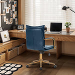 Load image into Gallery viewer, MOJAY Mid-Back Ergonomic Leather Office Chair, Modern Upholstered Executive Desk Chair with Gold Frame Armrest Computer Task Chair (DarkBlue)