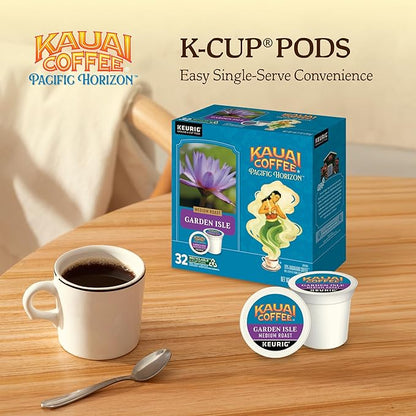 Kauai Coffee K-Cup Pods for Keurig Brewers – Arabica Coffee, 10% Hawaiian – Medium Roast, Bright Aroma With Light Floral Notes – Garden Isle, 1 Pack of 32 Single Serve K-Cups