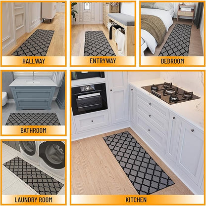 Ottomanson Hallway Runner Rug 2'2" x 6' Non Slip Trellis Area Rugs Easy to Clean Laundry Rug Runner Durable & Pet Friendly Floor Carpet Runners for Hallways Entryway Living Room Kitchen, Dark Gray