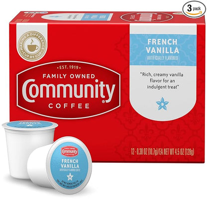Community Coffee French Vanilla Flavored 36 Count Coffee Pods, Medium Roast, Compatible with Keurig 2.0 K-Cup Brewers, 12 Count (Pack of 3)