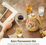 Load image into Gallery viewer, Hazel Quinn Retro Electric Kettle - 1.7 Liters / 57.5 Ounces Tea Kettle with Thermometer, All Stainless Steel, 1200 Watts Fast Boiling, BPA-free, Cordless, Automatic Shut Off - Dragon Dance