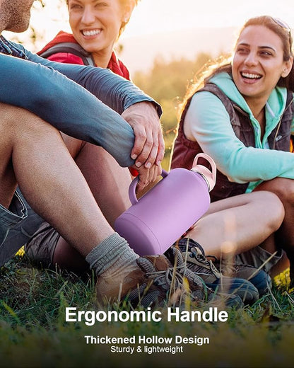 Trebo Water Bottle Insulated 64 oz with Handle,Half Gallon Double Wall Vacuum Stainless Steel Metal Large Jug with Handle, Wide Mouth Flask Mug with Carry Pouch, Keep Ice Cold 48hrs, Purple