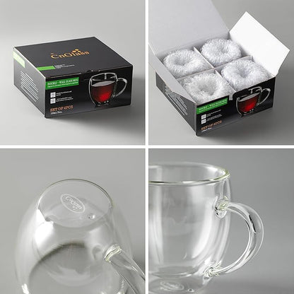 CNGLASS 5oz Espresso Mugs (Set of 4),Double Wall Insulated Glass Coffee Mugs with Handle,Espresso Shot Glasses,Clear Expresso Coffee Cups…