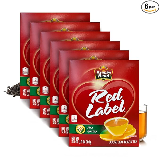 Brooke Bond Red Label | Premium Black Tea | Loose Tea | Rich Aroma | Compatible for Chai & Milk | 900 Grams (Pack of 6)