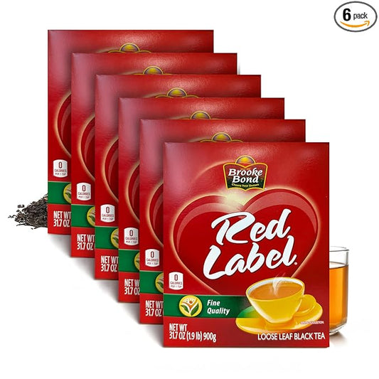 Brooke Bond Red Label | Premium Black Tea | Loose Tea | Rich Aroma | Compatible for Chai & Milk | 900 Grams (Pack of 6)