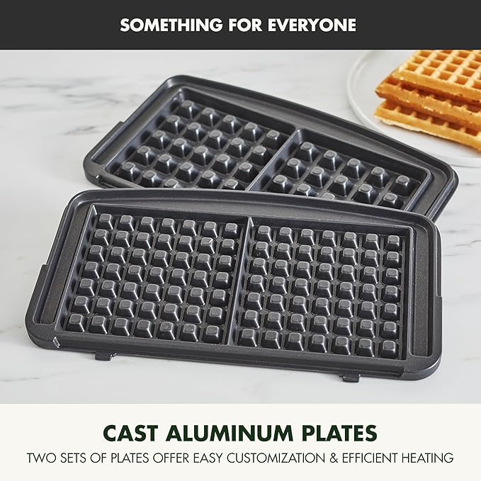 GreenPan Elite 2-Square Belgian & Classic Waffle Iron, Healthy Ceramic Nonstick Dishwasher Safe Plates, Adjustable Shade/Crunch Controls, Wont Overflow, Easy Cleanup Breakfast, Stainless Steel