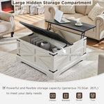 Load image into Gallery viewer, JXQTLINGMU Farmhouse Lift Top Coffee Table with Storage, 36" Wood Square Center Table with Large Hidden Compartment, Rustic Lift Tabletop Dining Table for Home Living Room, White