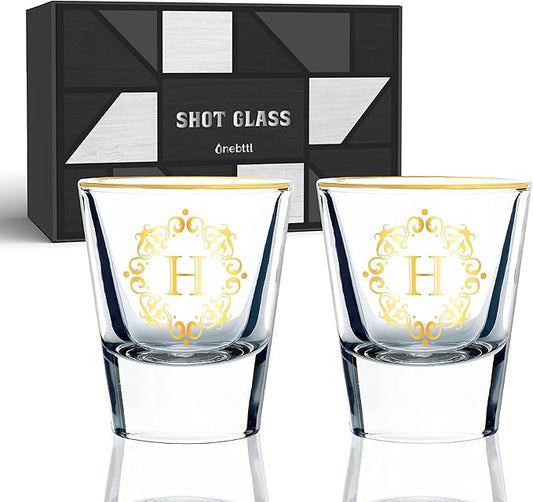 Personalized Shot Glass Set, Custom Gifts for Tequila, Vodka, or Whiskey Lovers, Birthday, Christmas Gifts for Him, Her, 2 Pack, with Initial H