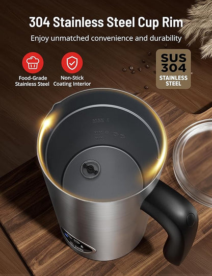 Milk Frother, Airyoyo 4-in-1 Milk Frother with Stand, Electric Milk Frother and Steamer Hot& Cold Foam Temperature Control, Auto Shut-Off Frother for Coffee Latte