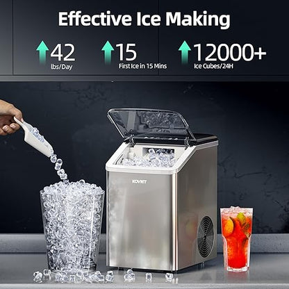 Nugget Ice Makers Countertop, Soft Pebble Ice Machine, Chewable Crushed Pellet Ice 42lbs/Day, Self-Cleaning Drainpipe Ice Maker for Party, Home, Kitchen, Bar, Office, Silver Gray